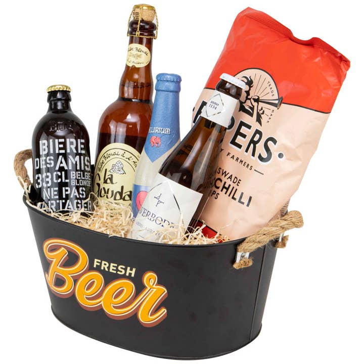 Zwarte ovale metalen emmer met koordhandvatten Fresh Beer 29x21x14 cm voor wholesale door Deffrennes