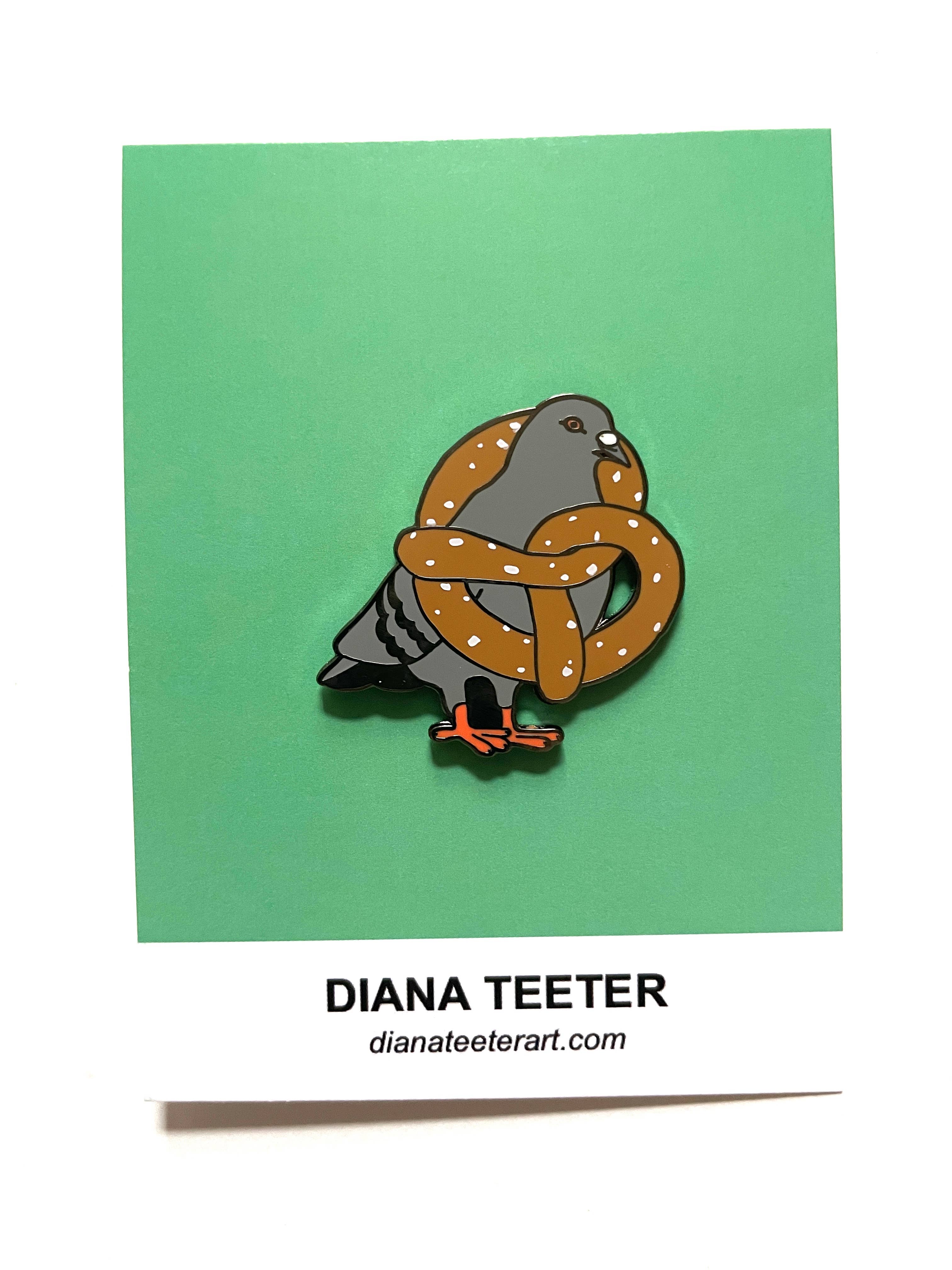 Diana Teeter Art - Wholesale Lapel Pin/Button - Pretzel Pigeon Enamel Pin  2