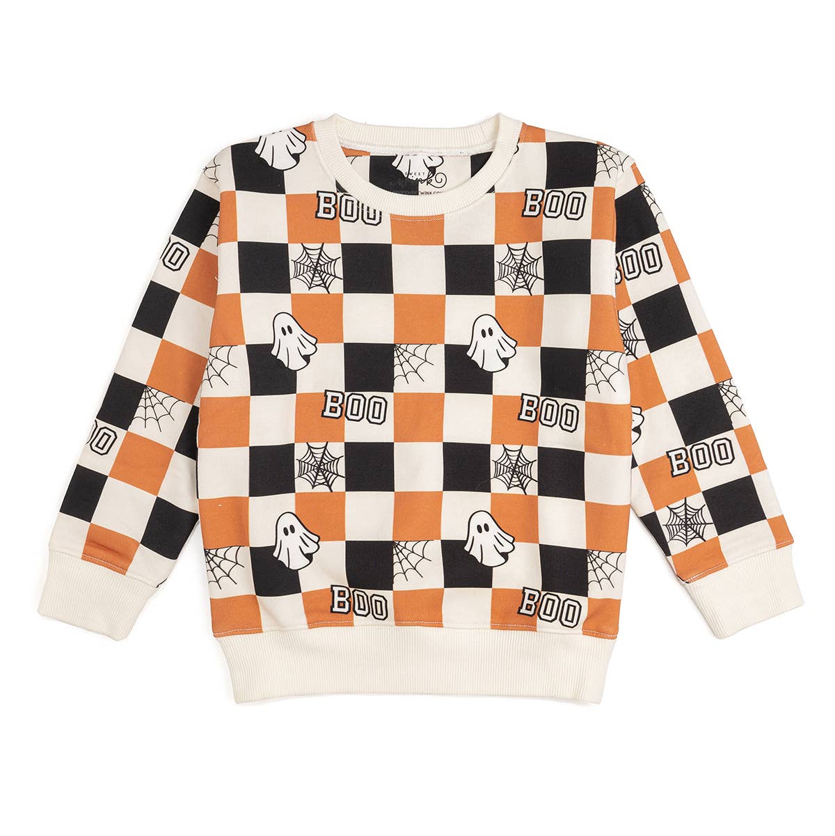 Sweet Wink - Wholesale Sweatshirt - Kids - Boo Checkered Halloween Sweatshirt - Natural - Boys Clothing