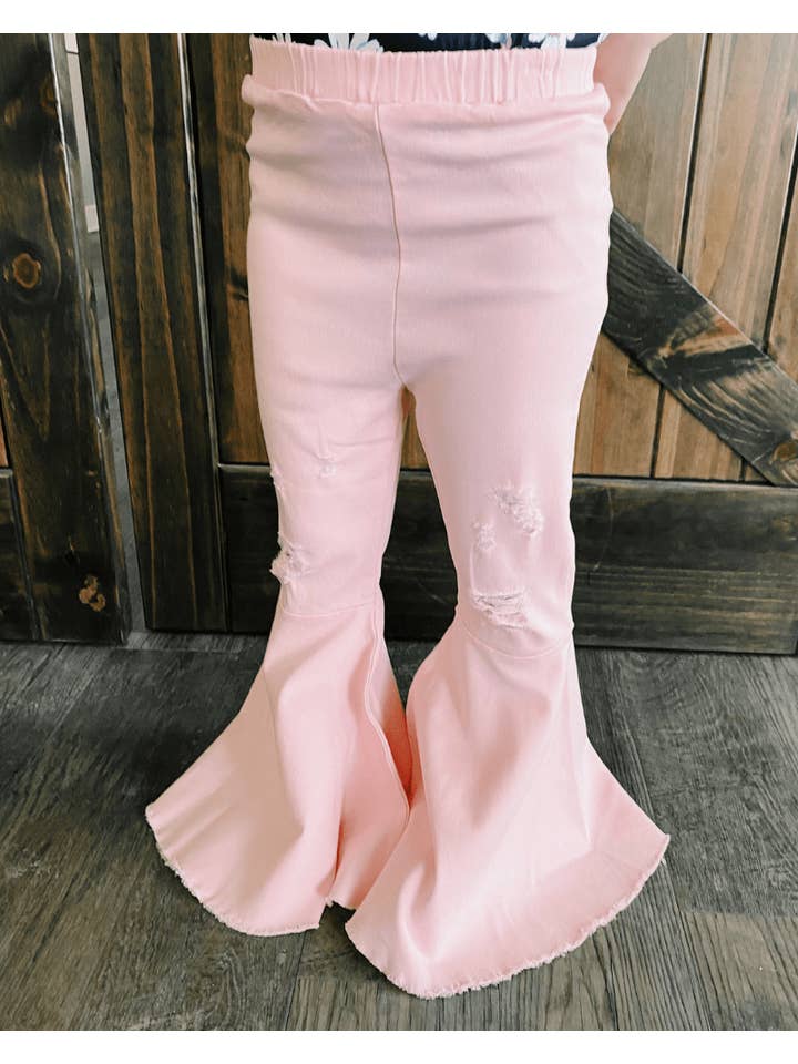 Bailey's Blossoms - Wholesale Pants - Kids - Barbie Denim Bell Bottoms - Distressed Pink