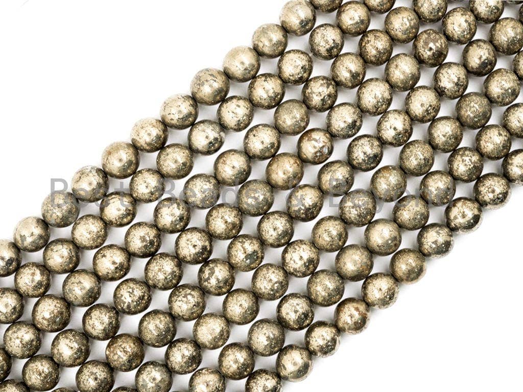 BestBeads&Beyond – Engroshandel Perler – Kvalitetsnaturlig pyrit, glatte runde perler, 12mm, SKU#W12