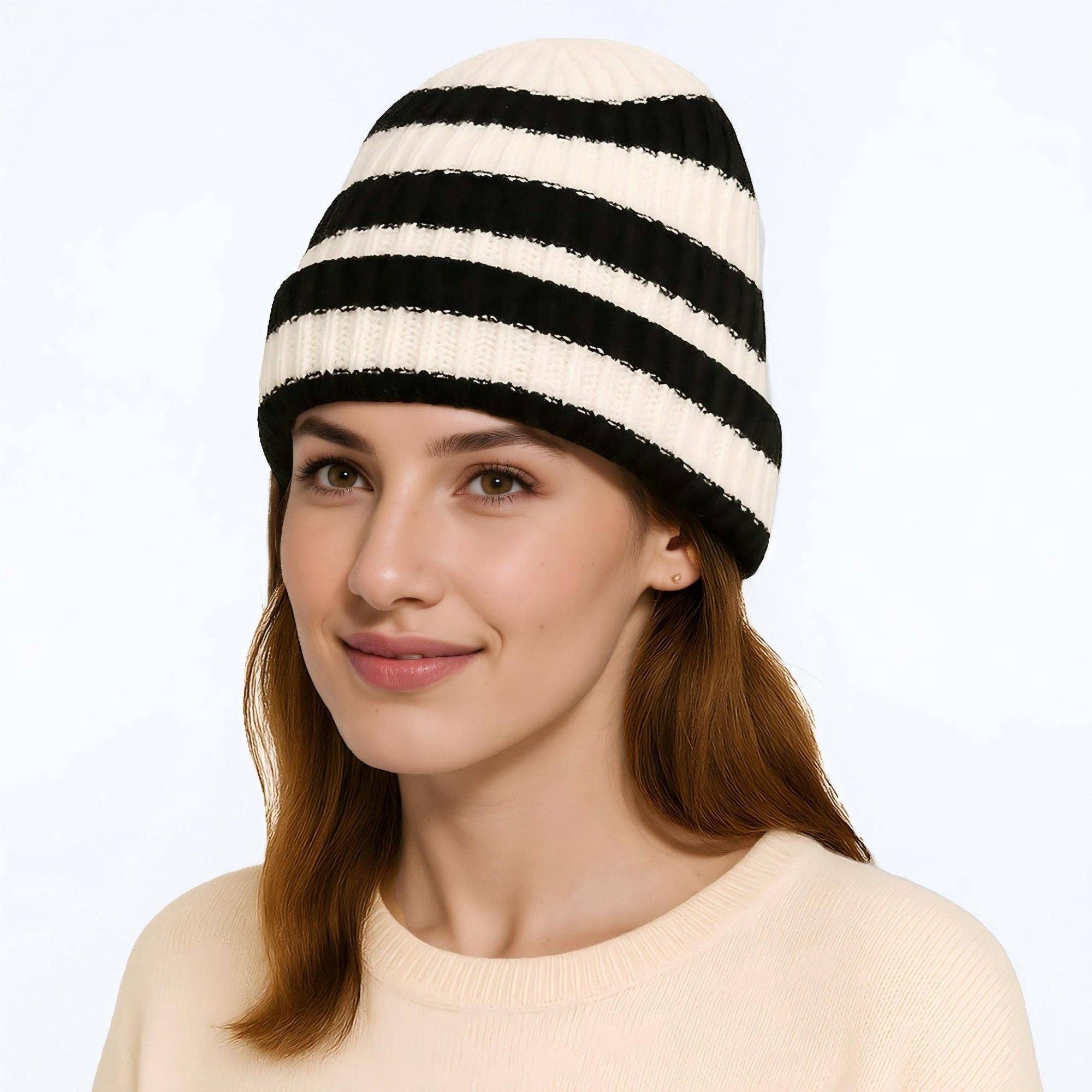 AK Brand - Wholesale Beanie - Women's - Unisex Striped Knit Beanie Hat Cuffed Warm Winter Cap1