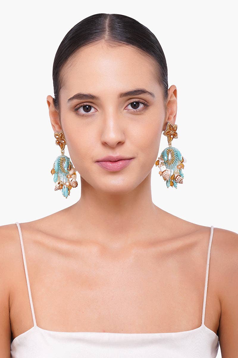 America & Beyond – wholesale Dangle earrings – Aqua Beaded Shell Earrings1