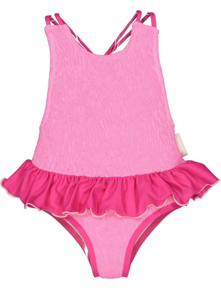 Paperboat - Vendita all'ingrosso Costume intero - Bambini - Costume intero bambina rosa con texture a onde e dettagli fucsia4