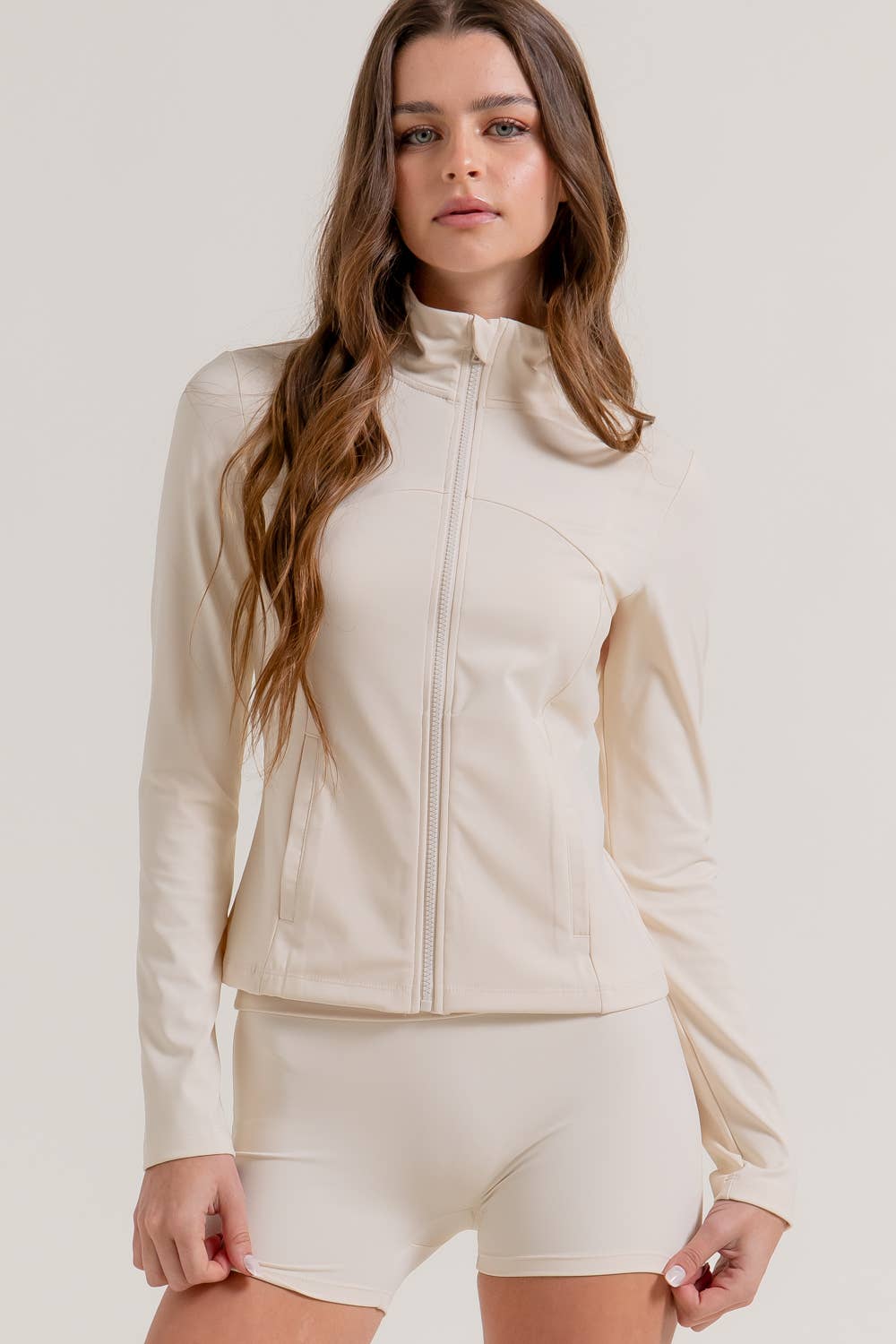 Active Basic | Active USA - Wholesale Athletic Jacket - Women's - Long Sleeve Mock Neck Seam Detail Workout Jacket28