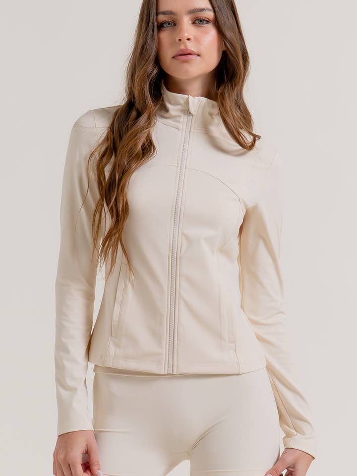 Long Sleeve Mock Neck Seam Detail Workout Jacket for wholesale by Active Basic | Active USA