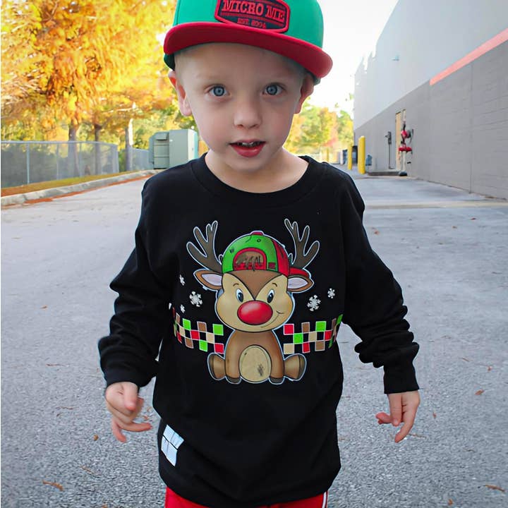 Reindeer Boy LS Shirt, Black (Infant, Toddler, Youth, Adult) for wholesale by Micro Me