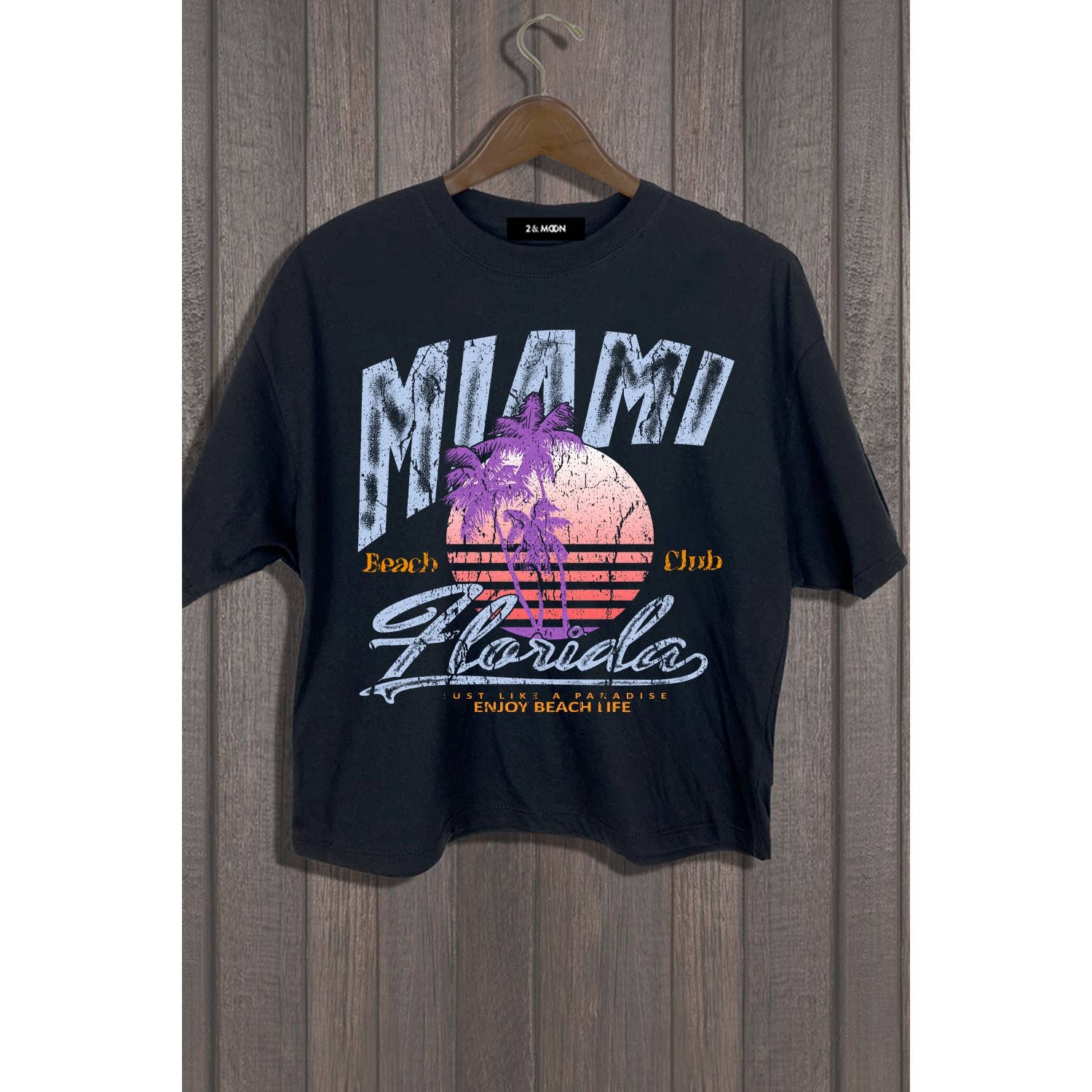 2&moon – wholesale Screen printed t-shirt – Women′s – MIAMI FLORIDA BEACH CLUB TEE0