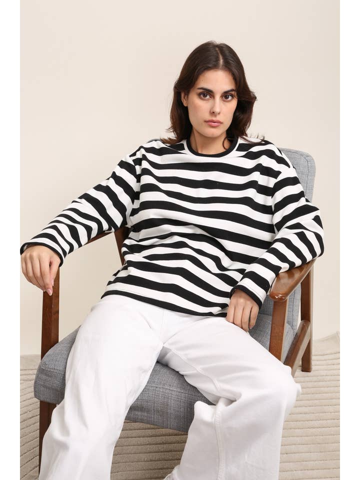 Black 31887 STRIPED SWEATSHIRT for wholesale on Faire1