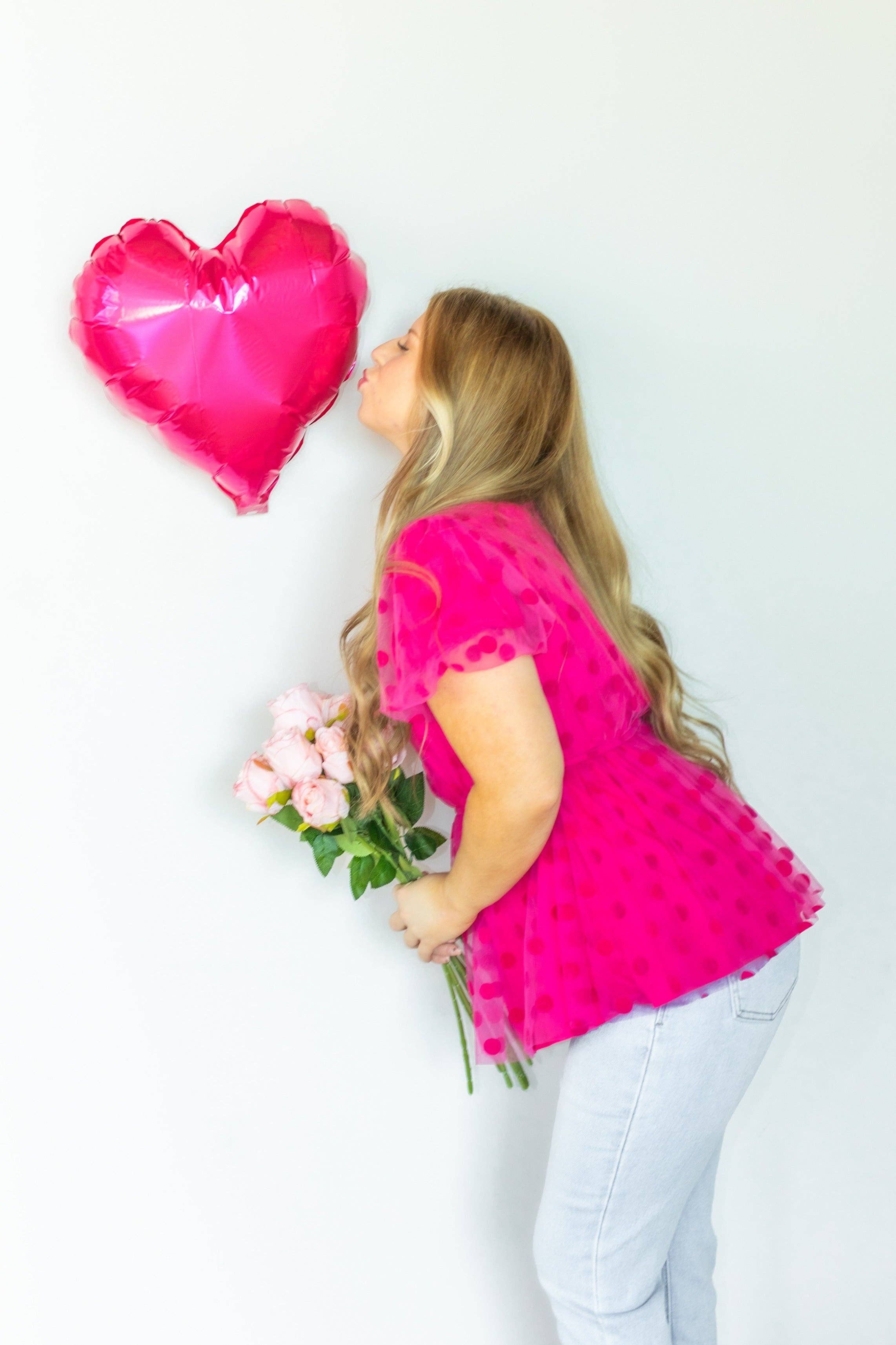 Pink Polka Dot Mesh Peplum Top for wholesale on Faire6