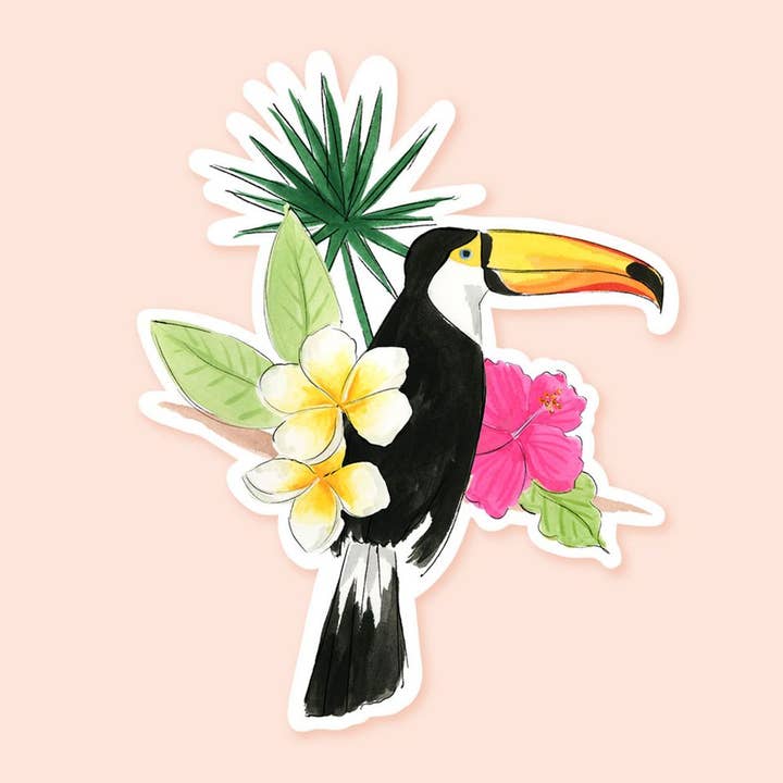 Tropisk rosa Toucan Vinyl klistermärke för wholesale av Almeida Illustrations