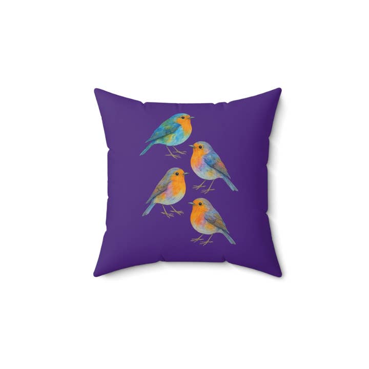 Colorful Watercolor Robin Throw Pillow – Multiple Colors for wholesale by Upside Down Owl Farm