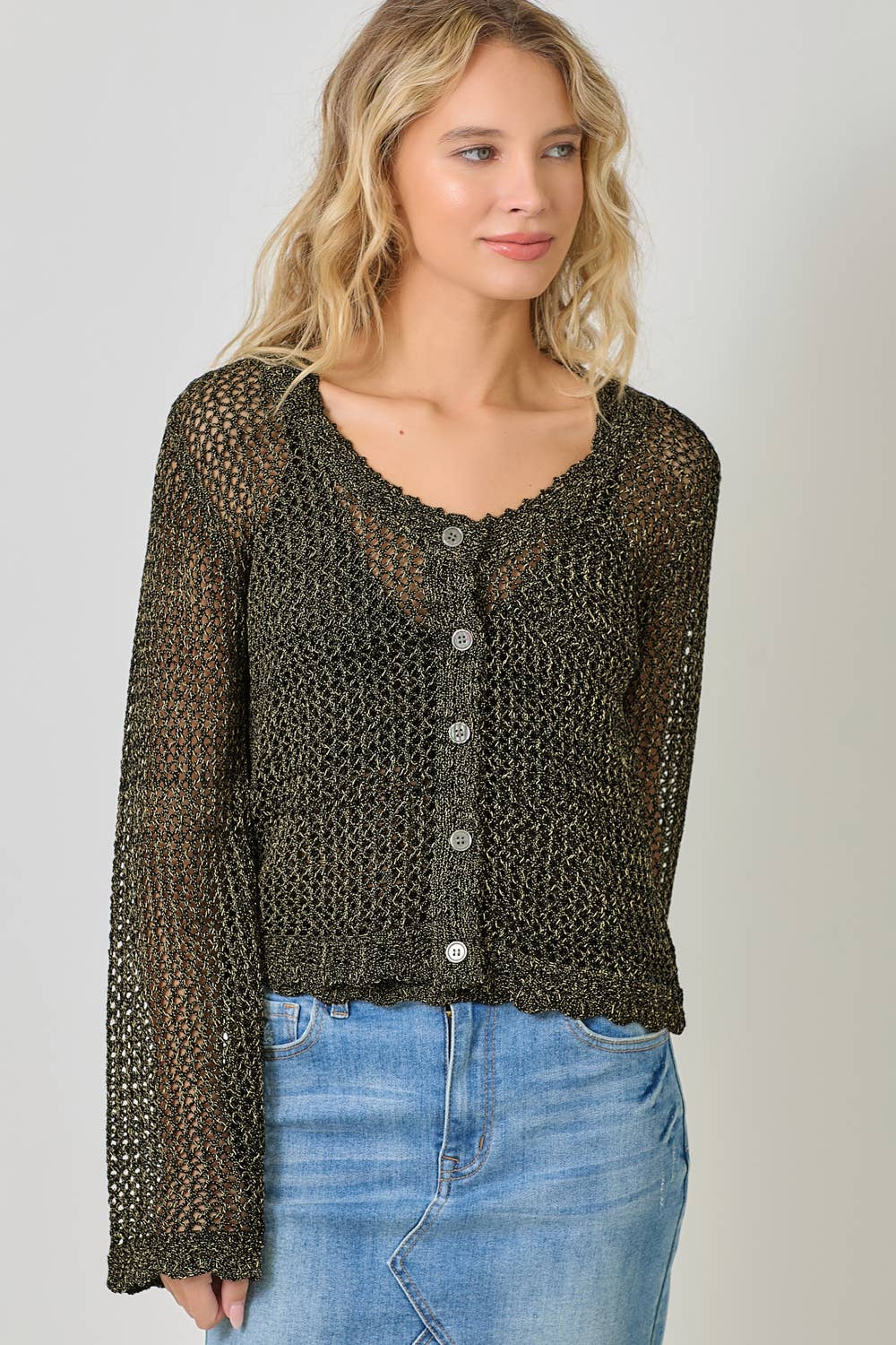 Mystree - Wholesale Cardigan - Women's - 61100 Crochet Style Knit Cardigan