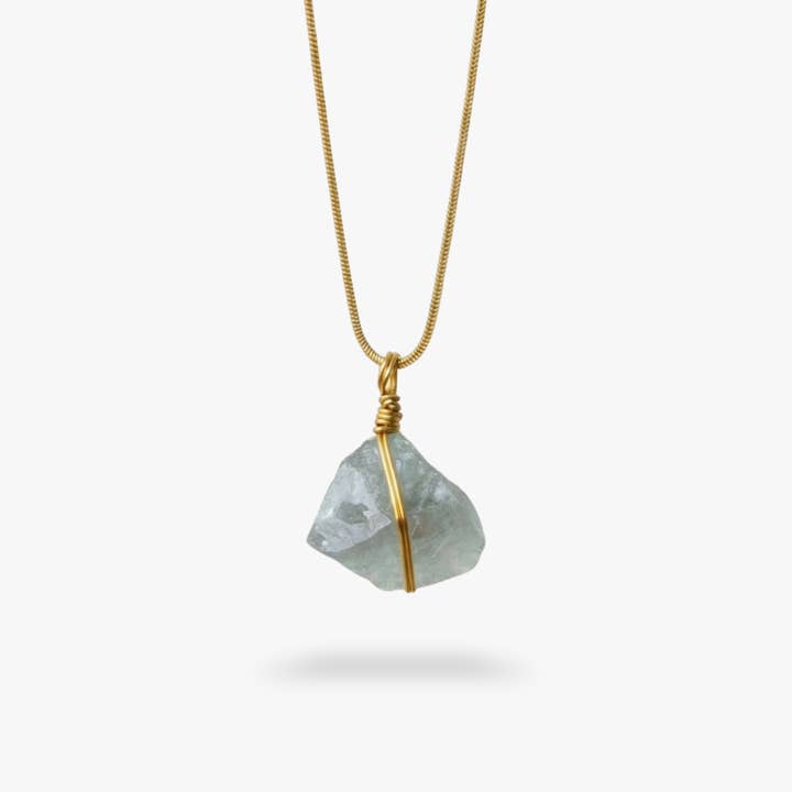 Fluorite Raw Stone Necklace Gold for wholesale by Blue Buddha Jewelry