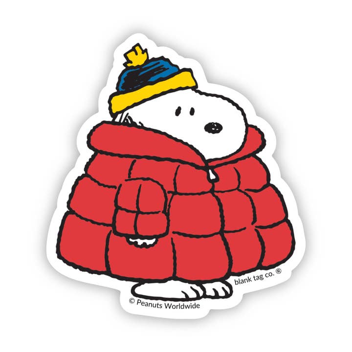 The Snoopy Walking With A Puffy Jacket Sticker for wholesale by Blank Tag Co. Stickers - Waterproof Stickers