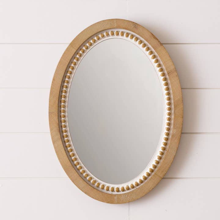 Audrey's Home & Gift - Wholesale Wall Mirror - Natural Wood Beaded Oval Mirror (PC)