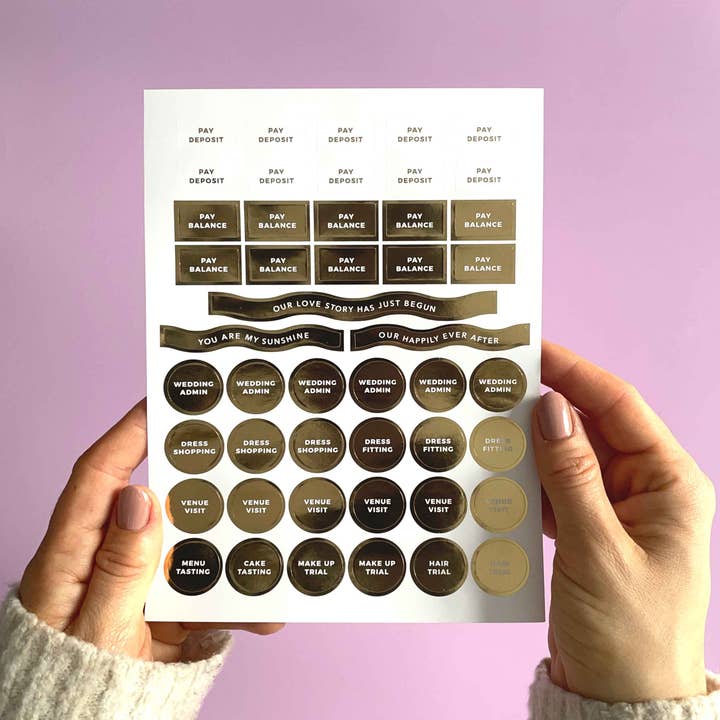 Blush And Gold – wholesale Klistermärke – Bröllopsdekaler 3 ark med guldfolie2