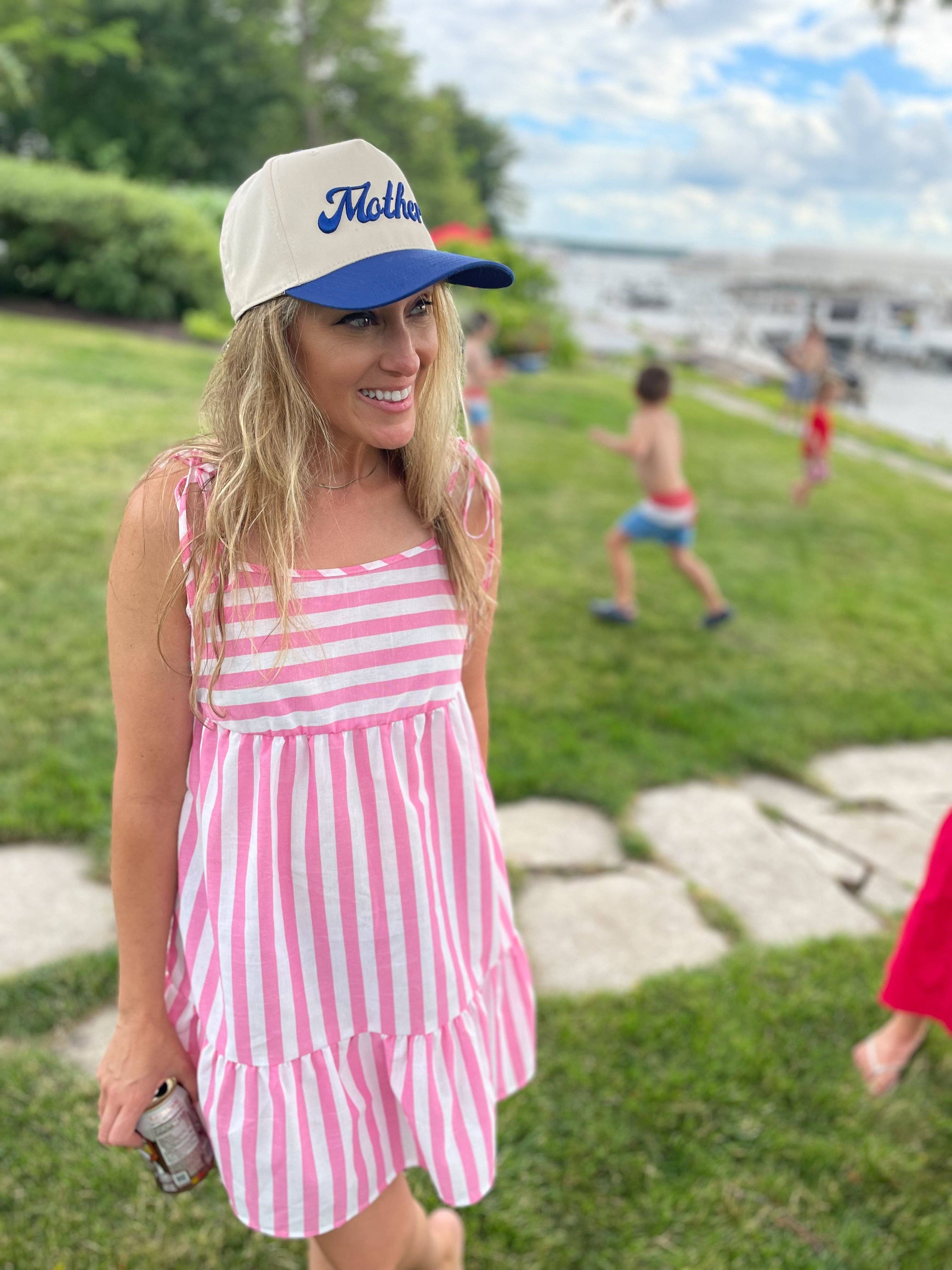 Strong as a Mother® Canvas Hat - Natural/Royal Blue for wholesale on Faire4