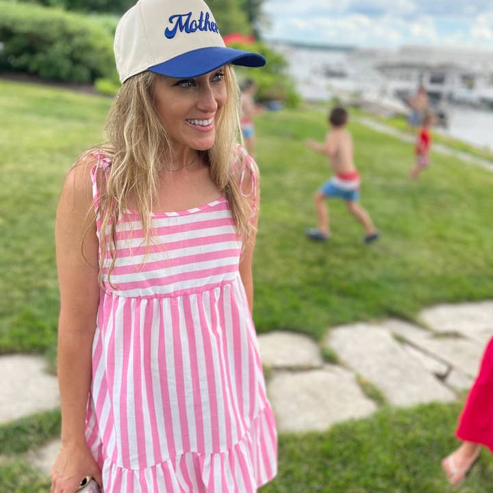 Strong as a Mother® Canvas Hat - Natural/Royal Blue for wholesale on Faire4