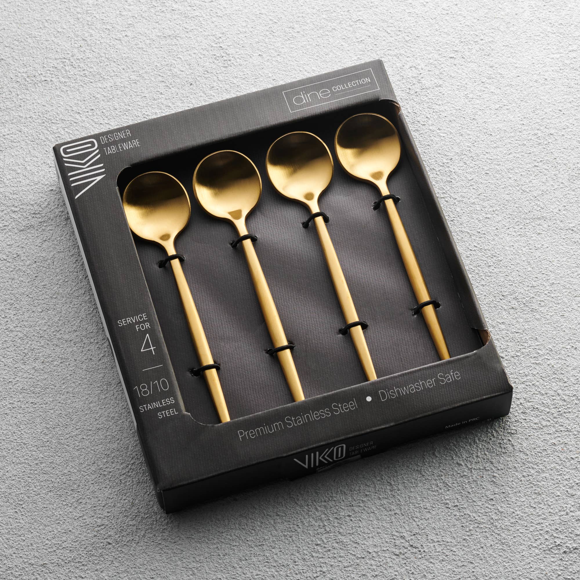 Kadra Kitchenware - Wholesale Tafellepel (bestek) - Vikko - Vera, Geborsteld Goud, 18/10 RVS, Koffielepel, 4 Stuks0