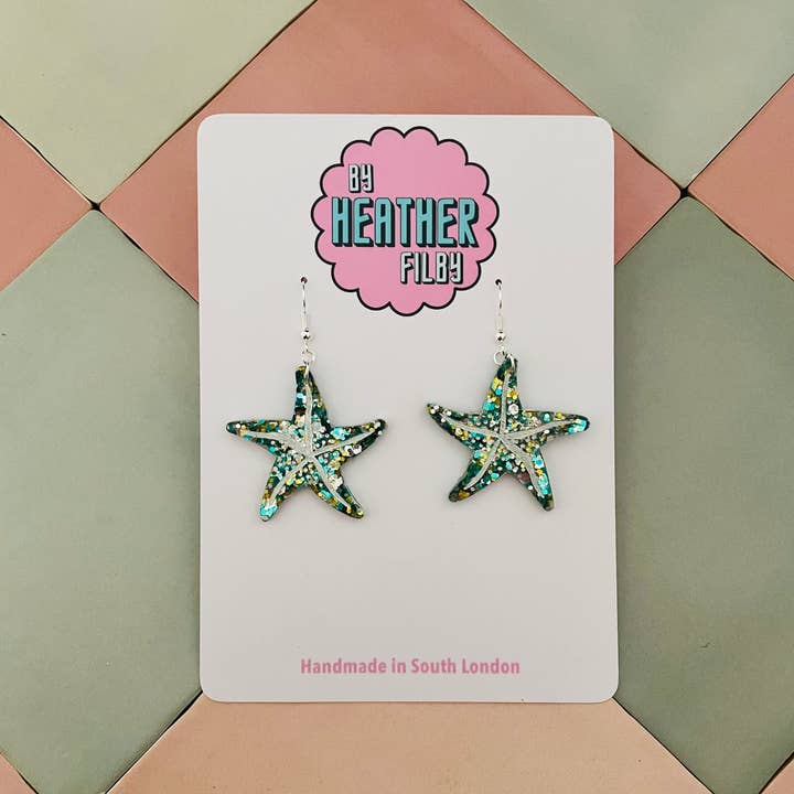 By Heather Filby - Wholesale Dangle Earrings - Large Starfish Glitter Earrings (MORE COLOURS)5