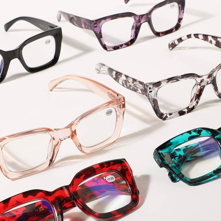 ASSORTED COLOR Blue Light Blocking Chunky Frame Reading Glasses for wholesale on Faire