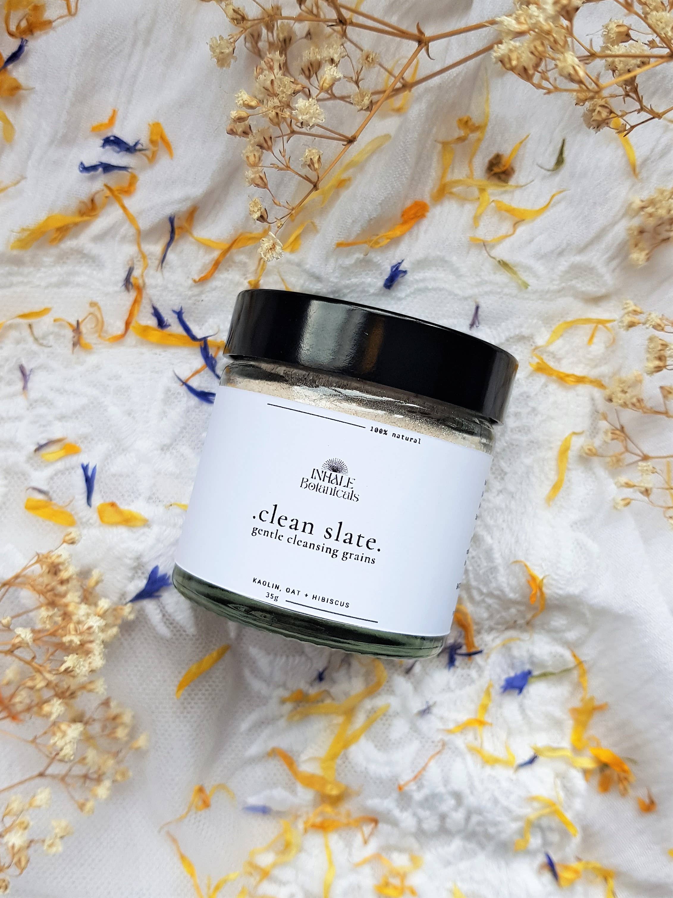 Inhale Botanicals – wholesale Facial cleanser – Clean Slate Gentle Cleansing Grains 35g Jar