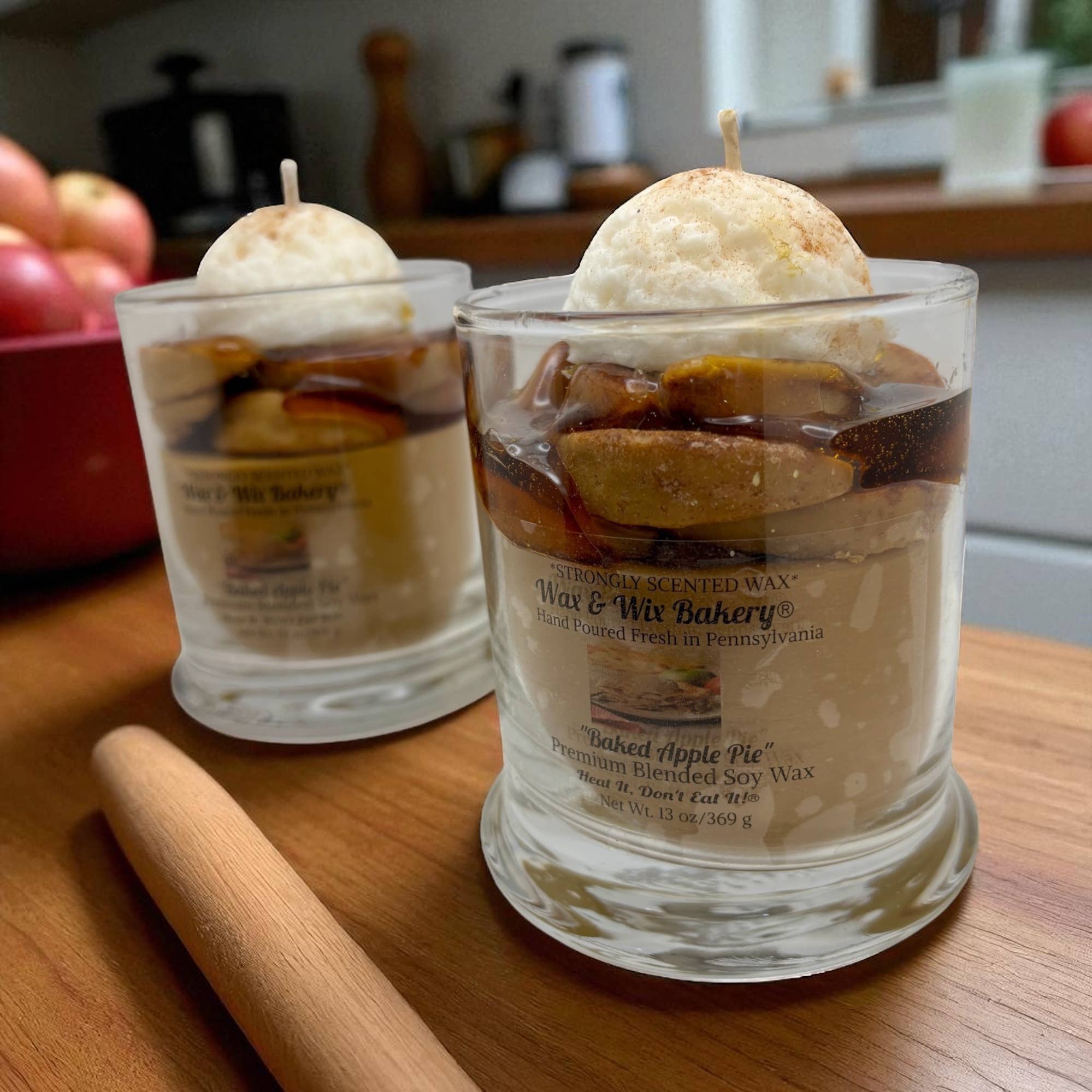 Wax and Wix Bakery® - Wholesale Jar/Filled Candle - Baked Apple Pie Candle. 13 oz. Large Soy Dessert Candle1