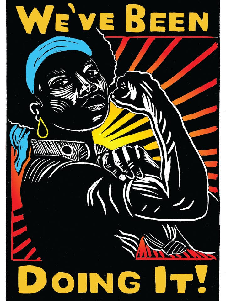 ¡Lo Hemos Estado Haciendo! Rozie la Remachadora - Tarjeta de Felicitación con sobre, interior en blanco 5x7" para venta al por mayor de Pixel Palmer