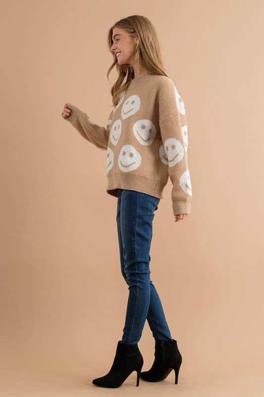 Pink Irene Wholesale - Vendita all'ingrosso Maglione tricot - Donna - MAGLIONE CON MOTIVO A VOLTO SORRIDENTE12