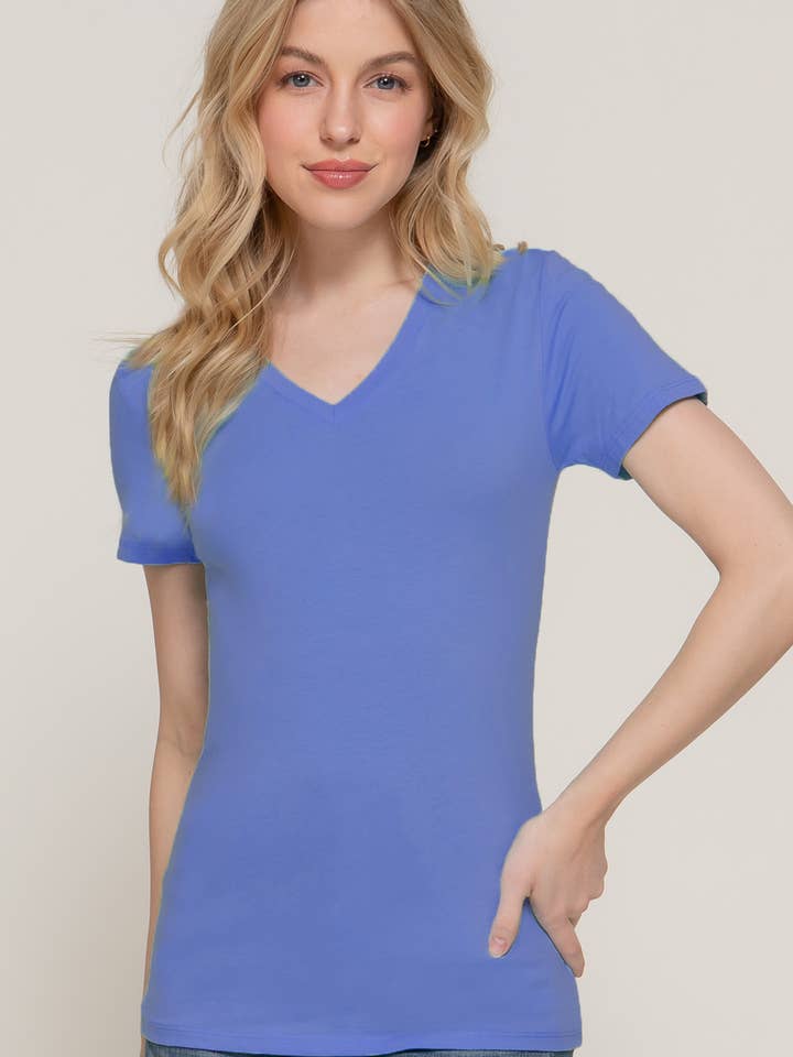 Short Sleeve Cotton Jersey V-neck Top for wholesale by Active Basic | Active USA