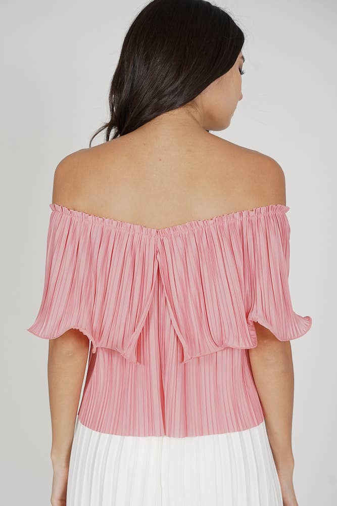 MDS – Großhandel Bluse – Damen – Jubi Rüschen-Top mit Plissee in Rosa4