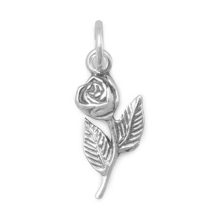 Silver Stars Collection - Wholesale Individual Charm/Pendant - Silver or Gold Rose with Stem Charm0