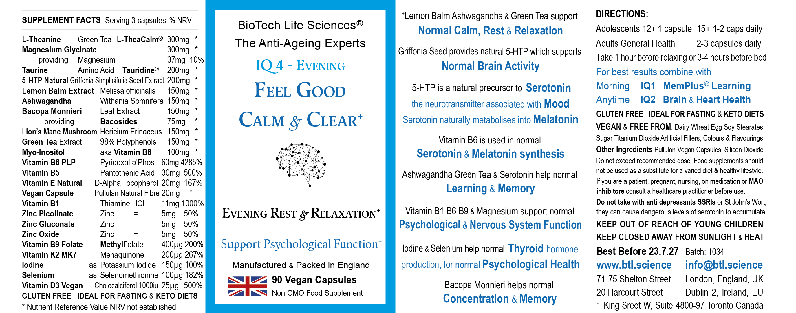 BioTech Life Sciences – Großhandel Nahrungsergänzungsmittel/Vitamin zum Einnehmen – IQ4 FÜHL DICH GUT - Stress reduzieren, Schlaf & Entspannung fördern10