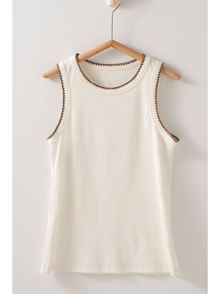 Urban Daizy - Wholesale Tank Top - Women's - Contrast Trim Ribbed Minimalist Statement Tank Top