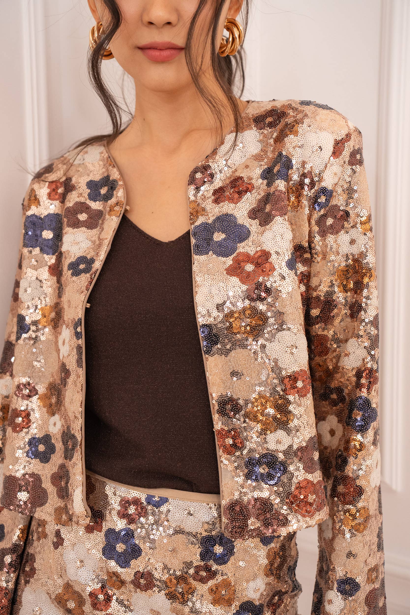 CHOKLATE PARIS - Wholesale Jacket - Women's - Multicolored floral pattern sequin jacket Rosé - CK083786
