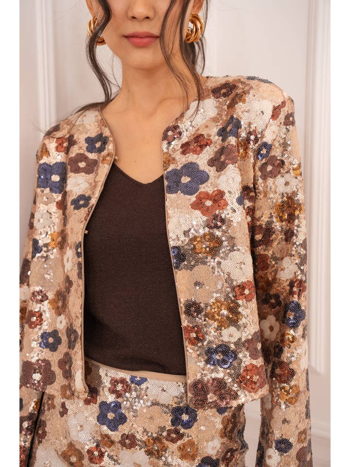 CHOKLATE PARIS - Wholesale Jacket - Women's - Multicolored floral pattern sequin jacket Rosé - CK083786