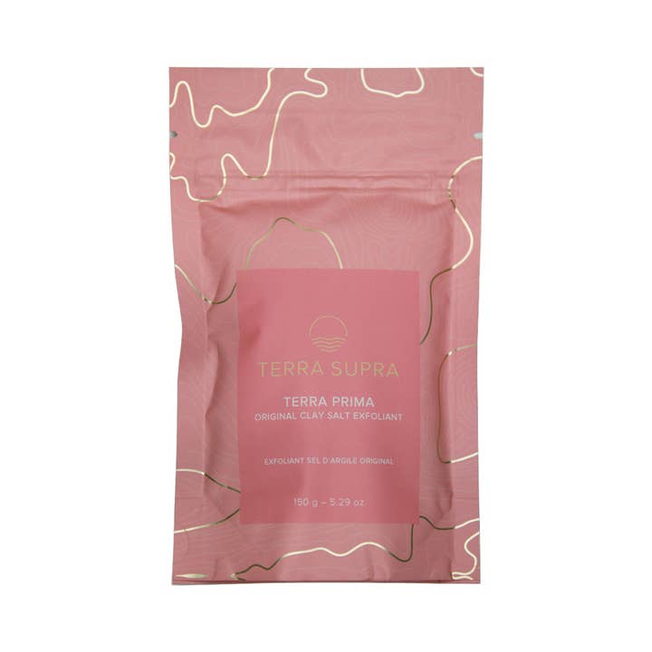 Terra Prima Pink Clay Salt Exfoliant for wholesale by Terra Supra Skin Care Inc
