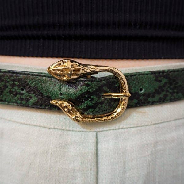 Cadelle Leather – wholesale Belt – Women's – Cairo Leather Belt | Bottle Green Snake Skin2