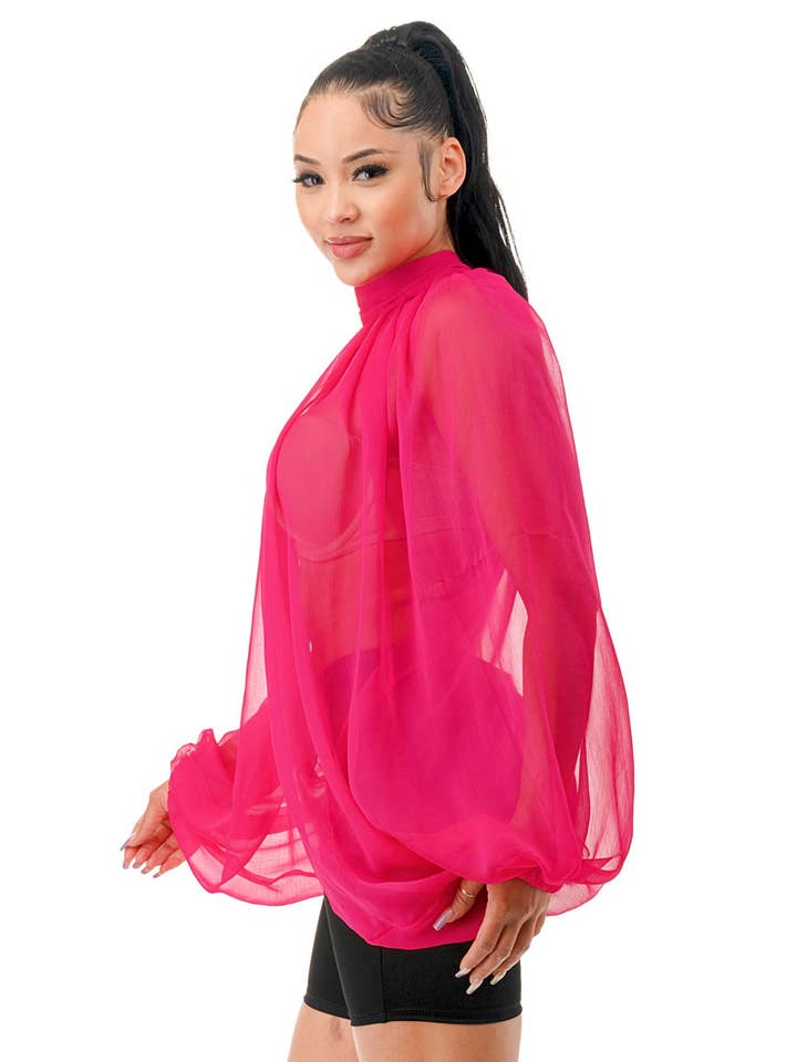 Boswell - Wholesale Blouse - Women's - Long Sleeve Sheer Organza Blouse2