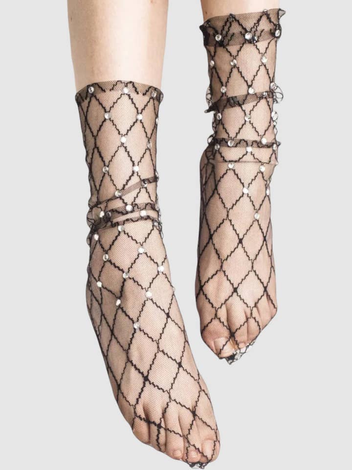 Diamonds and Pearls Sheer Socks - Black for wholesale on Faire