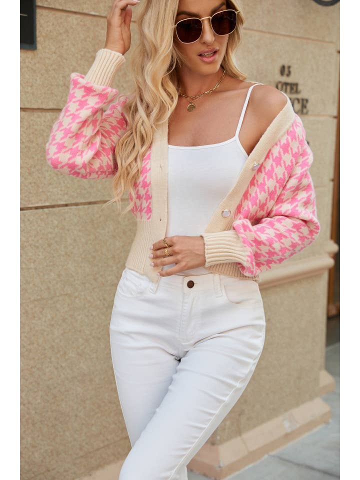 L Michele – Großhandel Strickjacke – Damen – Langärmliger Strickcardigan mit Gingham-Knopfleiste5