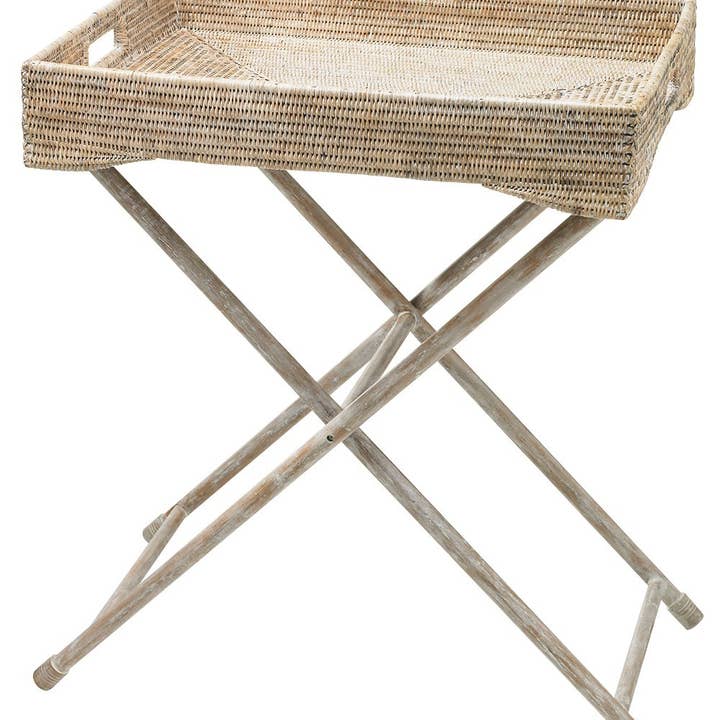 Großes rechteckiges Tablett Levant auf Füßen Weiß gekalkt für den Großhandel von Pagan