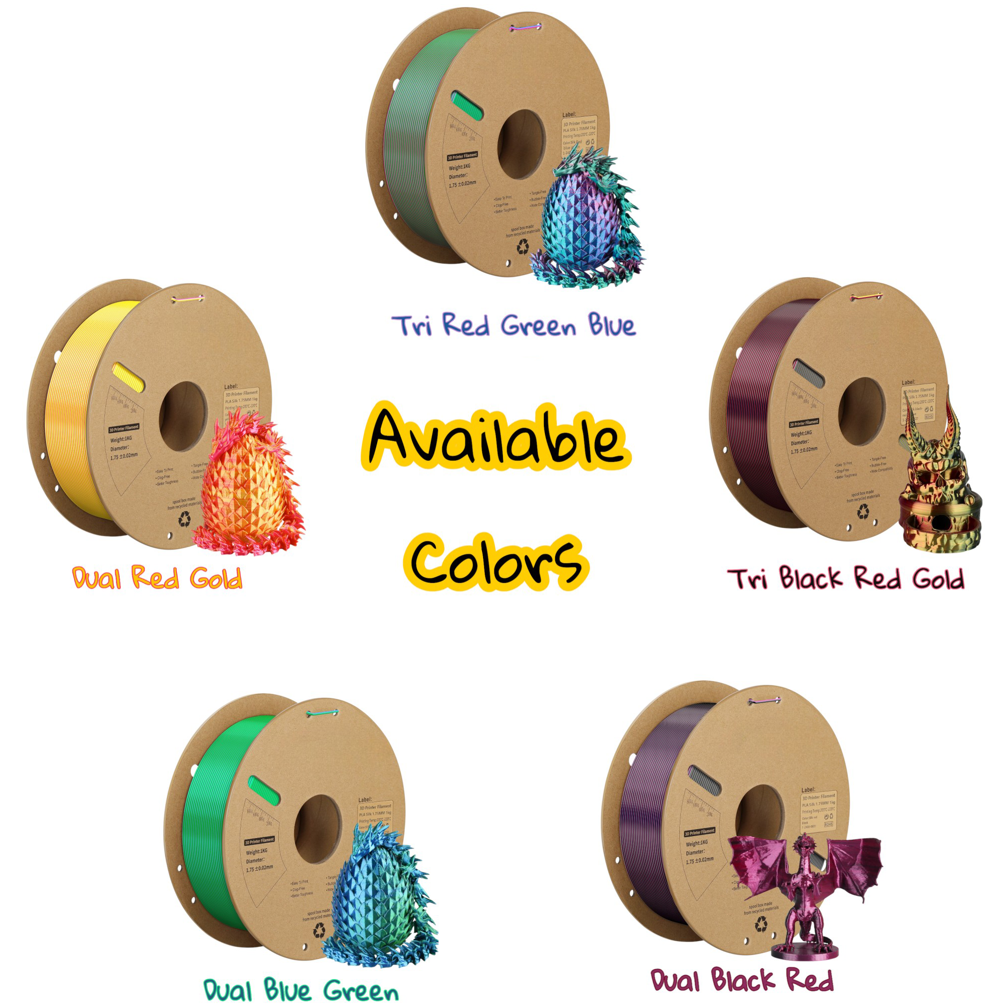 PowerTRC 3D Print - Wholesale Fidget Toy - Kids - 3D Printed Flexible Articulate Dinosaurs (Large) Multi Color4