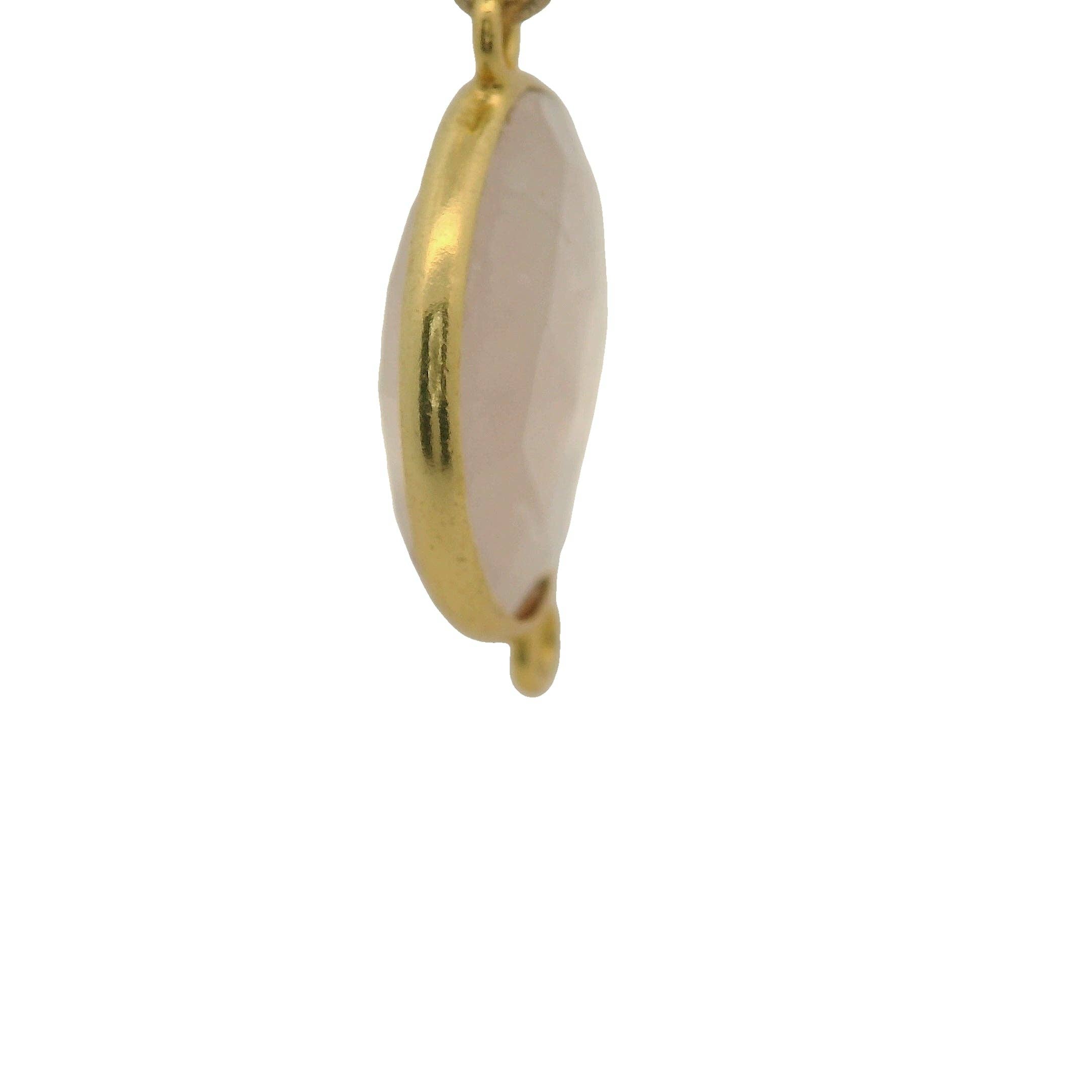 Purity Beads - Wholesale Individual Charm/Pendant - Rose Quartz Connector – 15mm Coin Shape, Real Gold-Plated Bezel, 1 Piece1