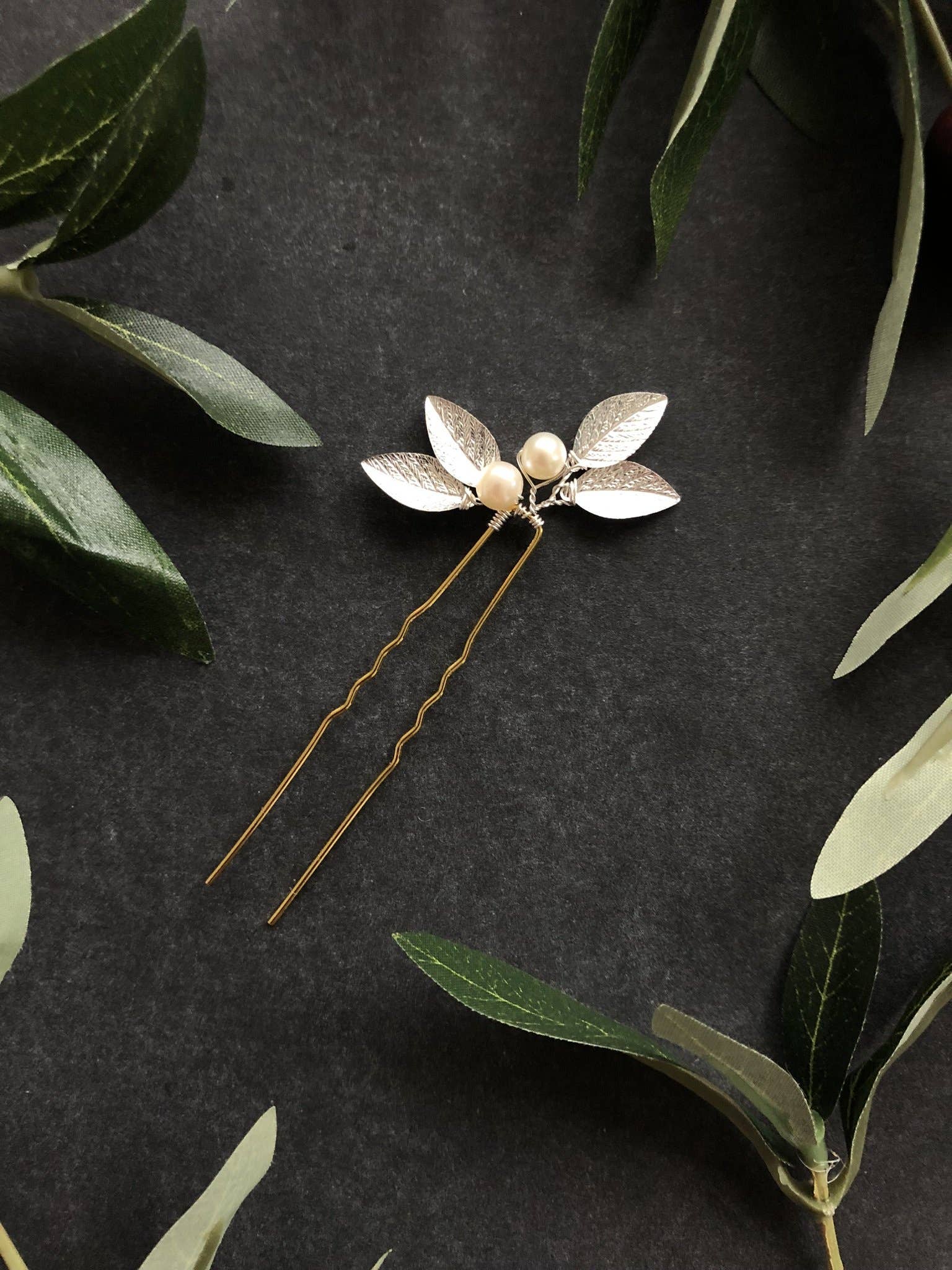 Sweet Olive Hairpieces - Wholesale Hair Pin - Classic Pearl & Leaf Hair Pins (1+) | Classic Bridal Hair Pins, Minimalist Hair Accessories16