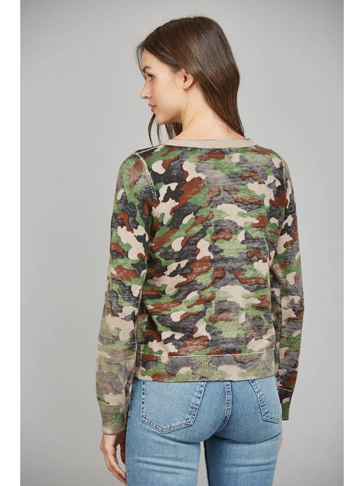 FATE - Wholesale Cardigan - Women's - CAMO PRINT FRONT BUTTON CLOSURE CARDIGAN FW155564