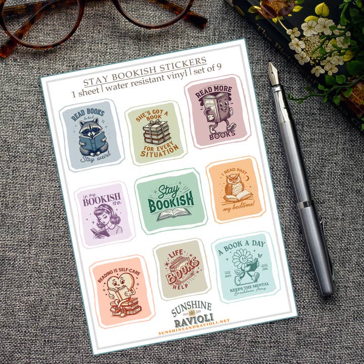 Sticker Sheet - Stay Bookish for wholesale by Sunshine and Ravioli