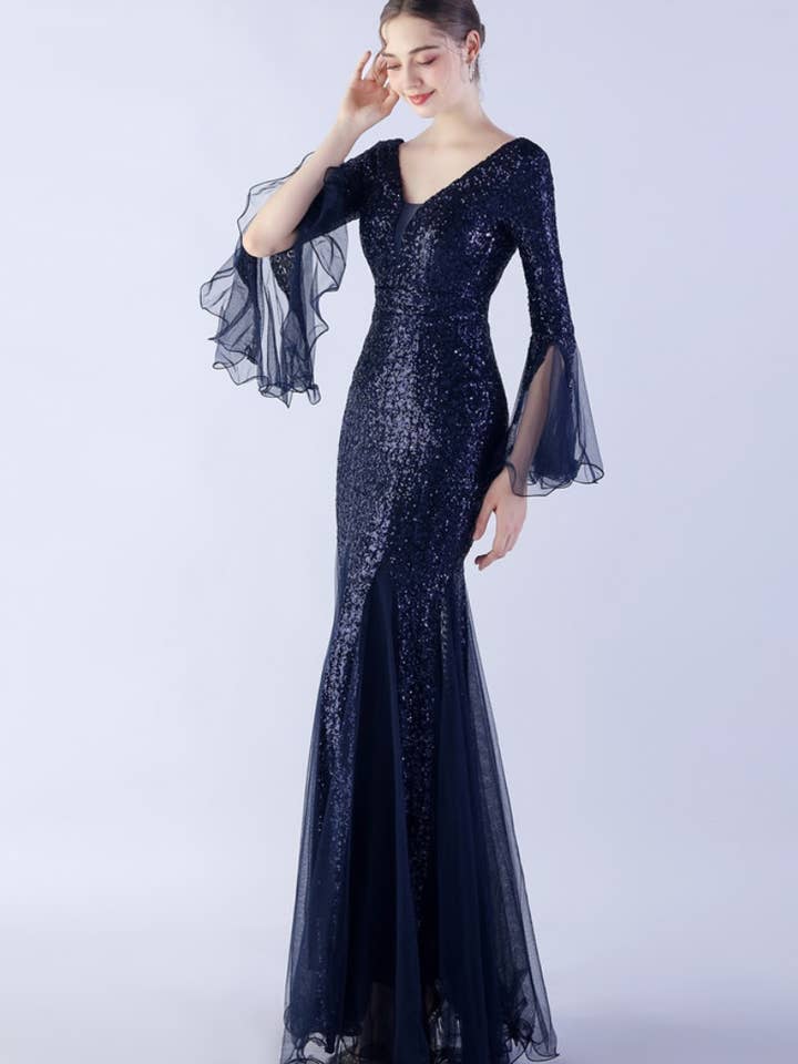 NINEXIS - Wholesale Dress - Women's - CWDMD3627_WAVY MESH BANQUET STAGE SEQUIN DRESS DRESS LONG14