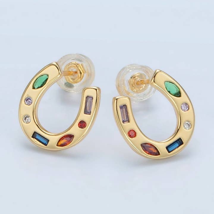 16K Gold Filled Multicolor CZ Horseshoe Stud Earrings | AD604 and other Purchase Wholesale orecchini argento 925. Free Returns & Net 60 Terms on Faire trending on Faire.
